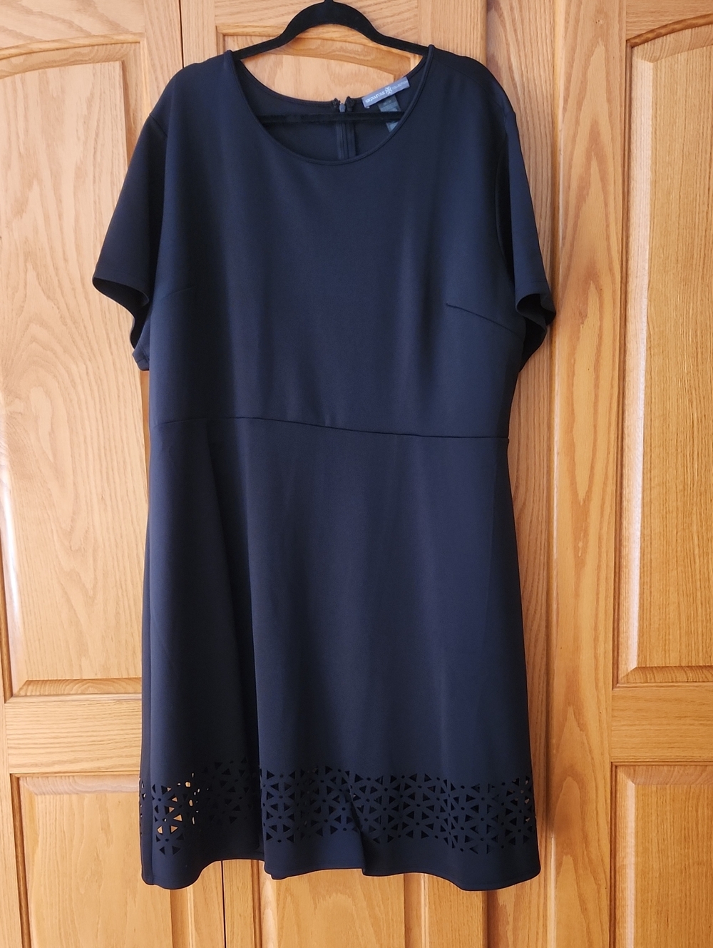 Black Midi Dress with Laser-Cut Hem